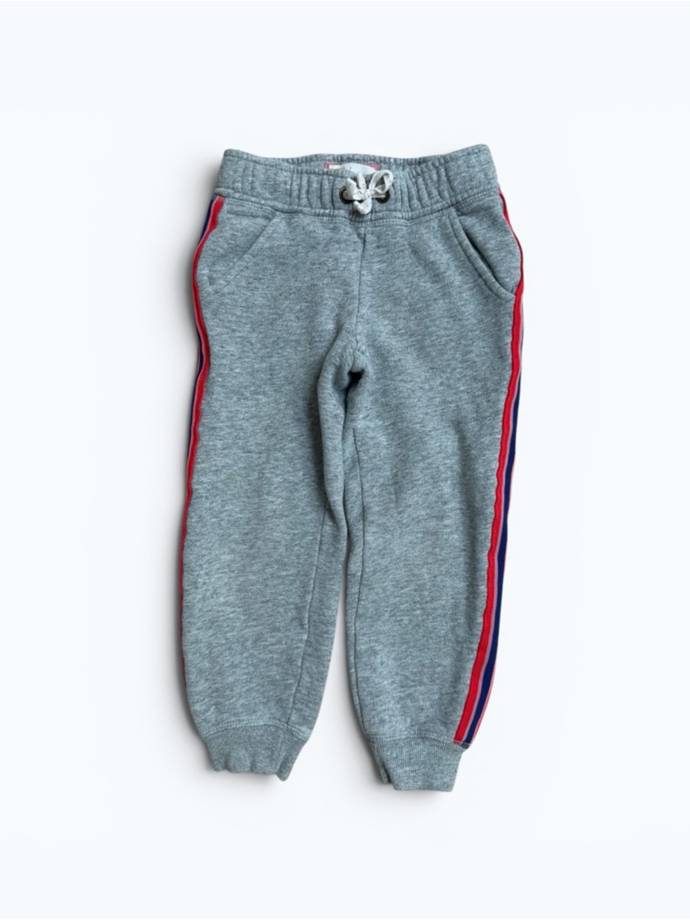 Boden Grey Joggers with Red & Blue Side Stripes, Size 4 Years, MSRP $45